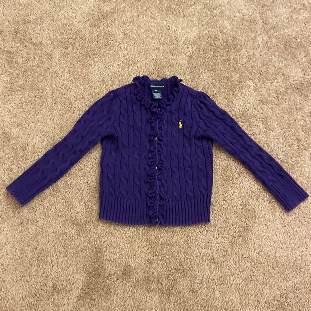 Ralph Lauren Polo Girls Purple Cable Cotton Cardigan size 4/4T